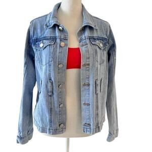 Forever 21 Light Wash Denim Jacket Classic Button Front Cropped Fit sz Small